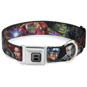 AVENGERS Block Logo Full Color Black/White Seatbelt Buckle Collar - 7-Vivid Avengers Action Poses