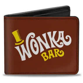 Bi-Fold Wallet - Willy Wonka and the Chocolate Factory WONKA BAR Wrapper Logo Brown Yellow White by Buckle-Down