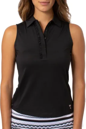 Black Sleeveless Ruffle Polo