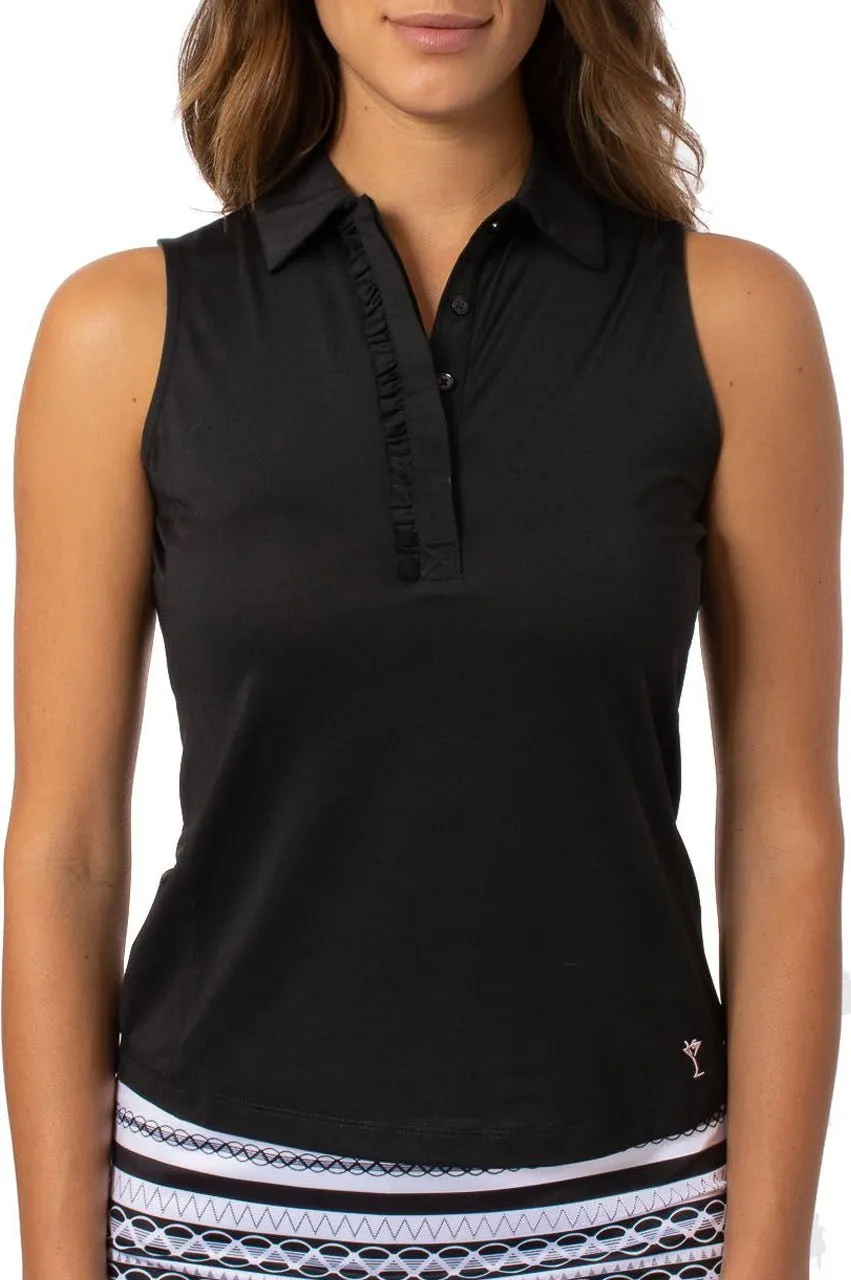 Black Sleeveless Ruffle Polo