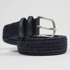 Blue intreccio leather woven belt