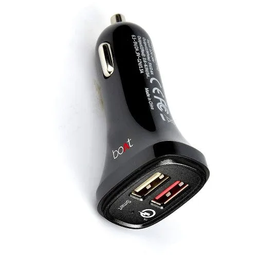 boAt Dual Port Rapid 5V Car Charger,Quick Charge 3.0 for Cellular Phones,Free Micro USB Cable,Black Brand New