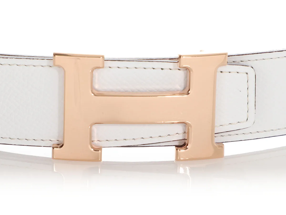 Hermès Blanc and Gold Epsom Reversible Belt 32mm