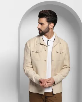 Linen Casual Ecru Solid Jacket - Ortiz