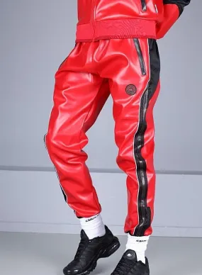 MR. RIEGILLIO Vegan Leather Pants 24 Tracksuit Pant Red R1028