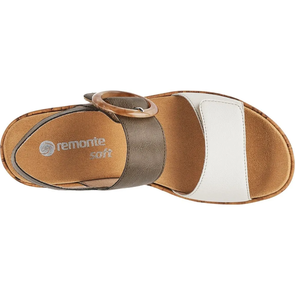 Remonte Women's Jocelyn 53 Sandal Off White / Forest Leather