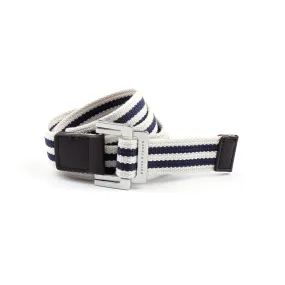 White/Navy Double Stripe Battalion D-Ring Belt